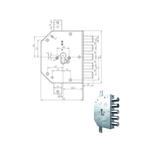 Serratura Sic.Triplice Dx Cil. 2105G-01 Cr