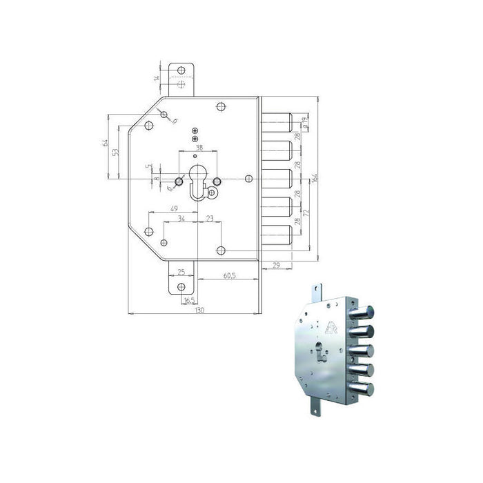 Serratura Sic.Triplice Dx Cil. 2105G-01 Cr