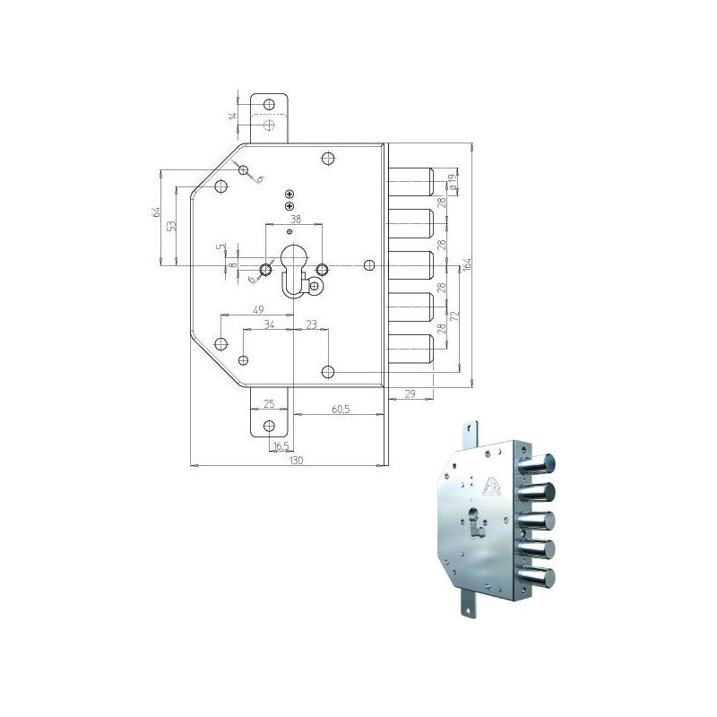 Serratura Sic.Triplice Dx Cil. 2105G-01 Cr