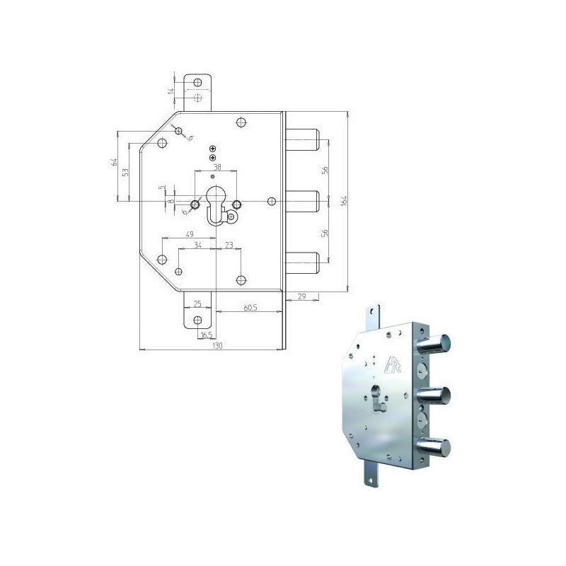 Serratura Sic.Triplice Dx Cil. 2105G-51 Cr