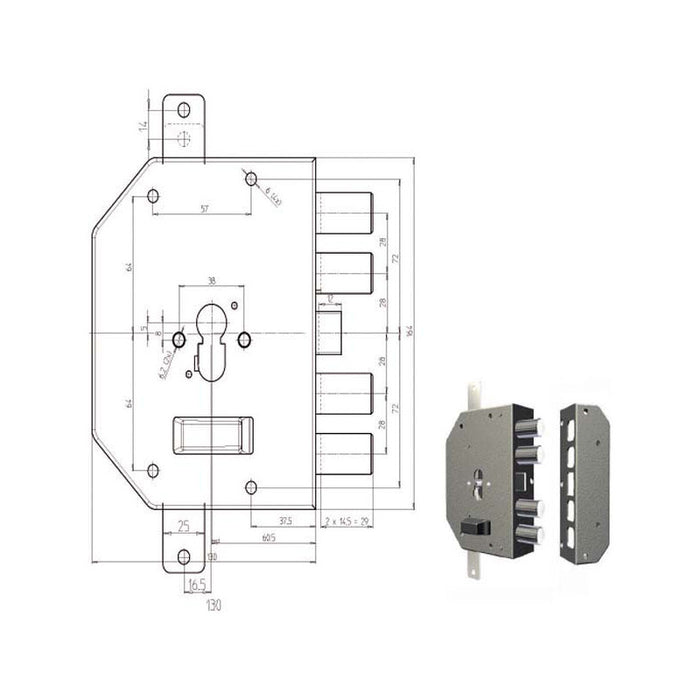 Serratura Sic.Triplice Dx Cil. 2250Pen Cr