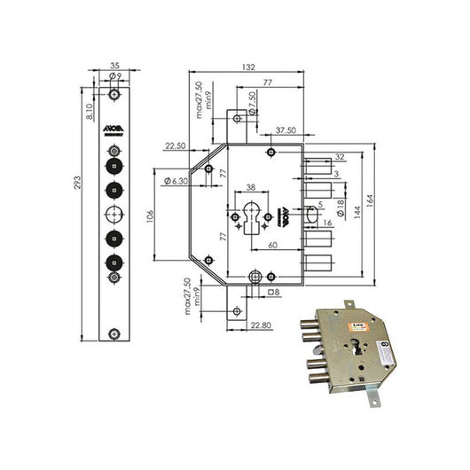 Serratura Sic.Triplice Dx Cil. E60 Cp954Dfb Moia