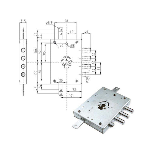 Serratura Sic.Triplice Dx Cilindro E73 Ne43-7 Atra