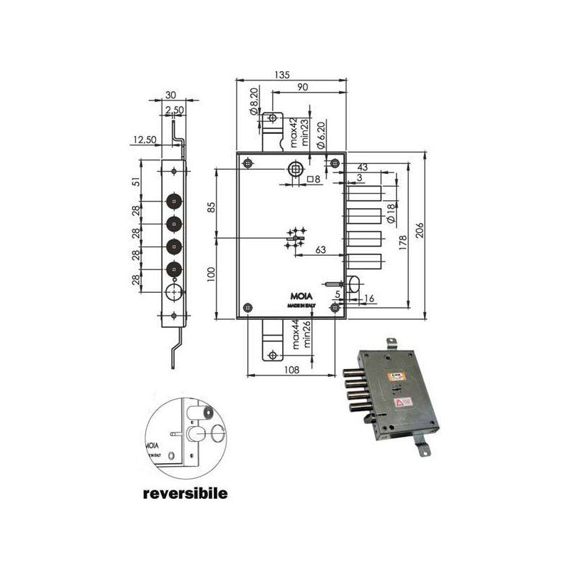 Serratura Sic.Triplice Dx Dm E63 614/280 Moia