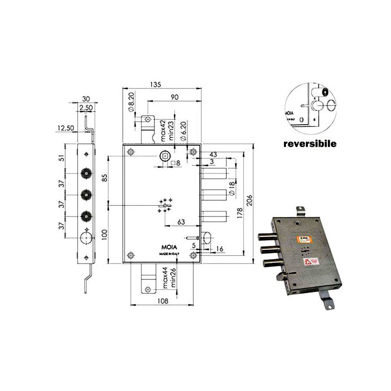 Serratura Sic.Triplice Dx Dm E63 614/370 Moia