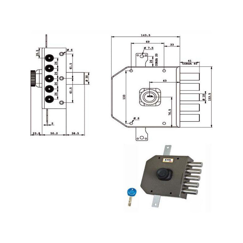 Serratura Sic.Triplice Dx Pompa Ja423 Moia