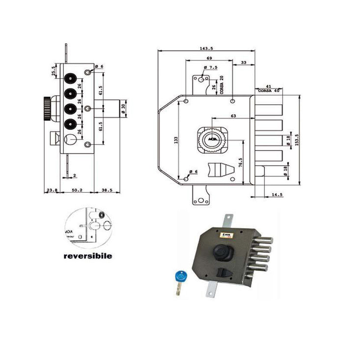 Serratura Sic.Triplice Dx Pompa Ja424 Moia