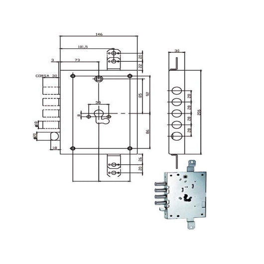 Serratura Sic.Triplice Dx/Sx 668.0328.0G70 Iseo