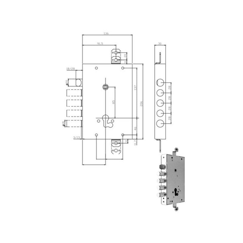 Serratura Sic.Triplice Dx/Sx 668.0328.0Gf0 Iseo