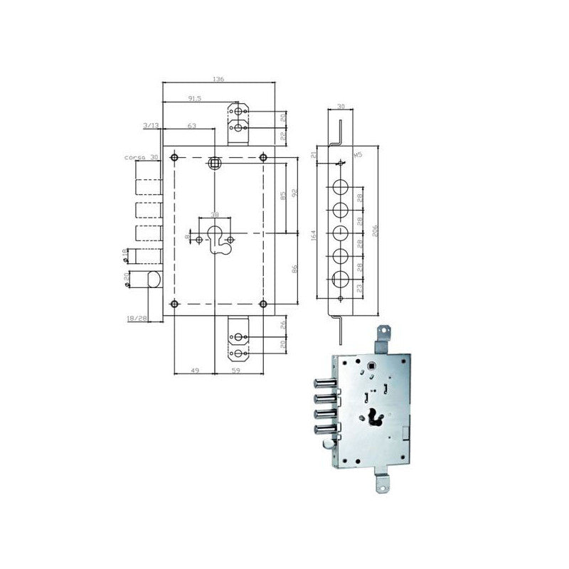 Serratura Sic.Triplice E63 668.0328.0G00 Iseo