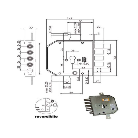Serratura Sic.Triplice Sx Cil. E63 Ap954 Moia