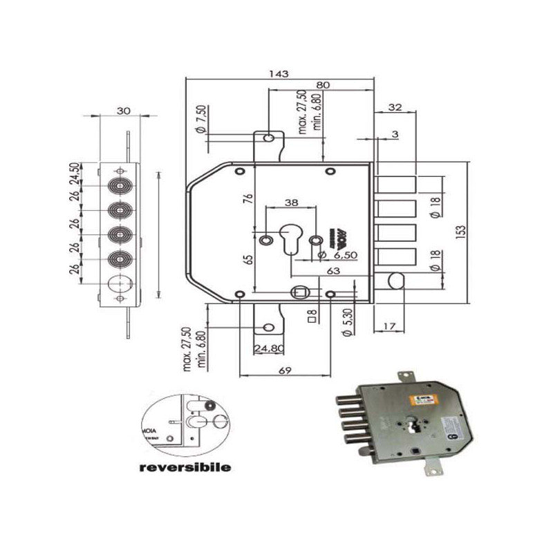 Serratura Sic.Triplice Sx Cil. E63 Ap954 Moia