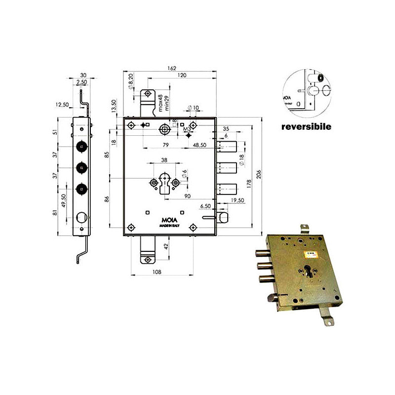 Serratura Sic.Triplice Sx Cil.E89 Rmga664/373 Moia