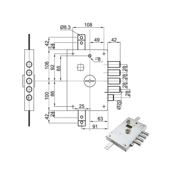 Serratura Sic.Triplice Sx Dm E63 6112-1Se Atra