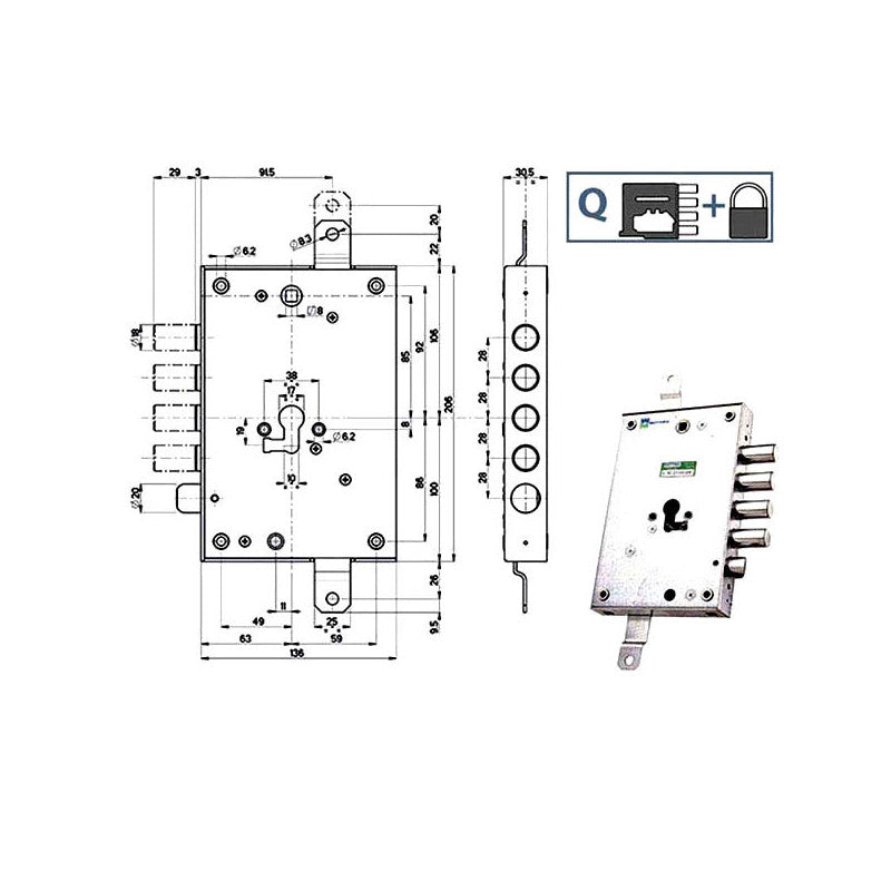 Serratura Sic.Triplice Sx Int 28 85571 Mottura