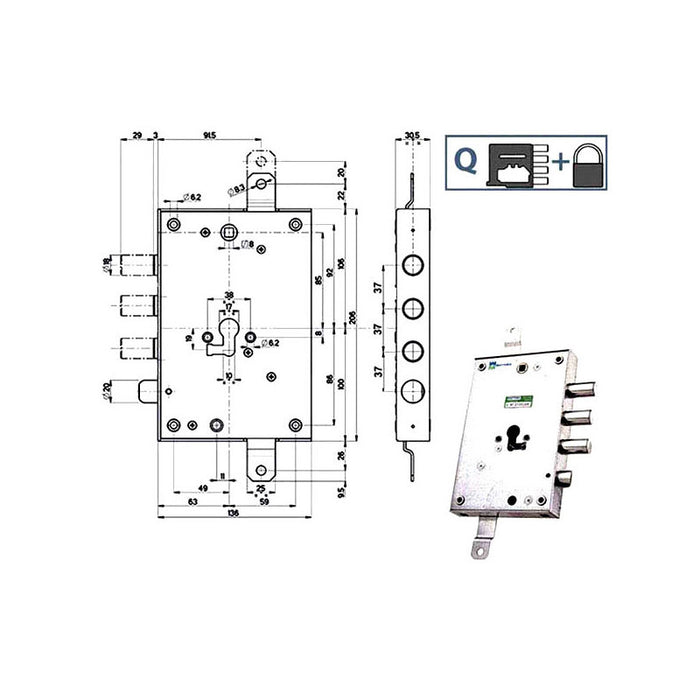 Serratura Sic.Triplice Sx Int 37 85571 Mottura