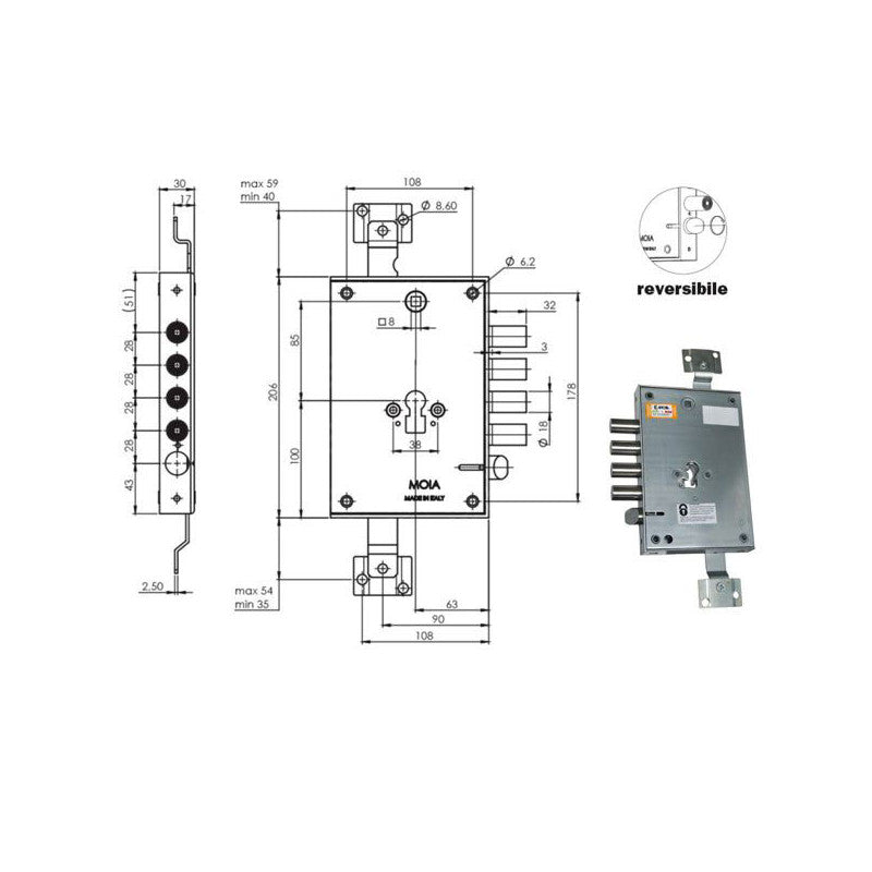 Serratura Sic.Triplice.Cil.E63 Rce664/280 Moia