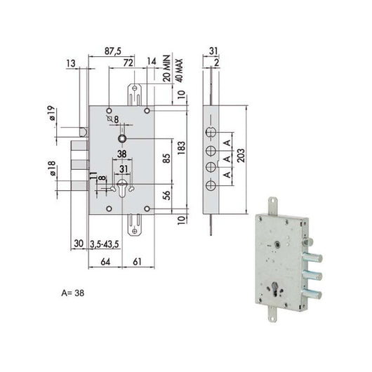 Serratura Sicurezza Triplice 00Ca 56515-38-B Cisa