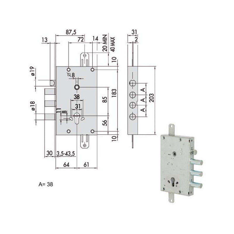 Serratura Sicurezza Triplice 00Ca 56515-38-B Cisa