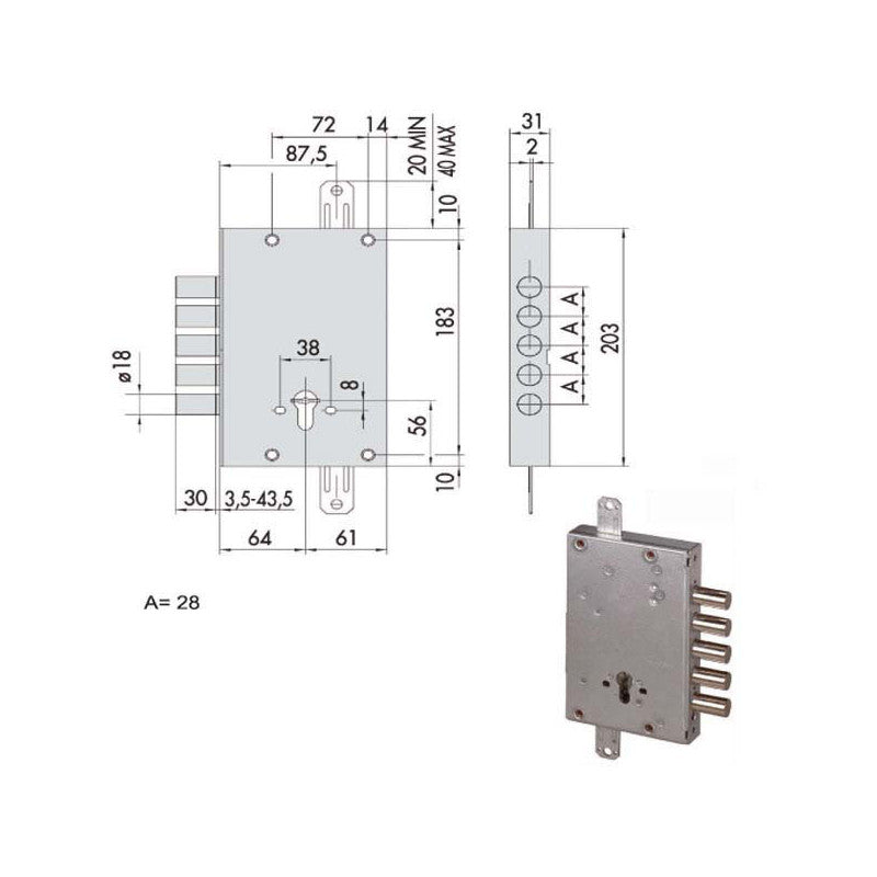 Serratura Sicurezza Triplice 56505-28-B Cisa