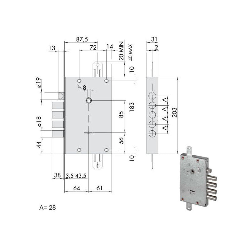 Serratura Sicurezza Triplice 57515-28-0 Cisa
