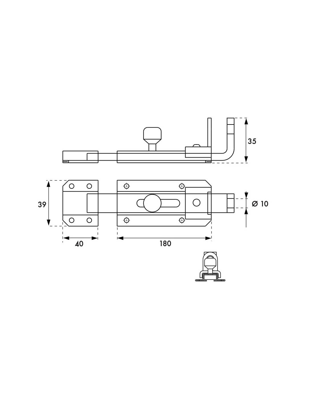 Chiavistello manuale acciaio zincato lucchettabile leggero 180mm - THIRARD