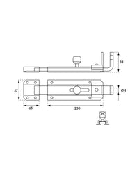 Chiavistello manuale acciaio zincato lucchettabile pesante 230mm - THIRARD