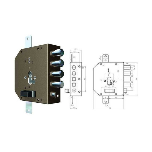 Serrature Cr da applicare 2250G-51Mc con Scrocco Sx Mm. 60