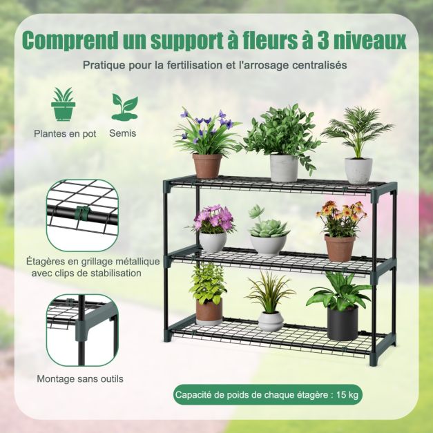 Serra da giardino addossata in pe 198,5 x 98 x 215 cm con ripiano per piante 3 livelli 2 ante con cerniera telaio in acciaio impermeabile per piantine e vaso verde 20_0005938