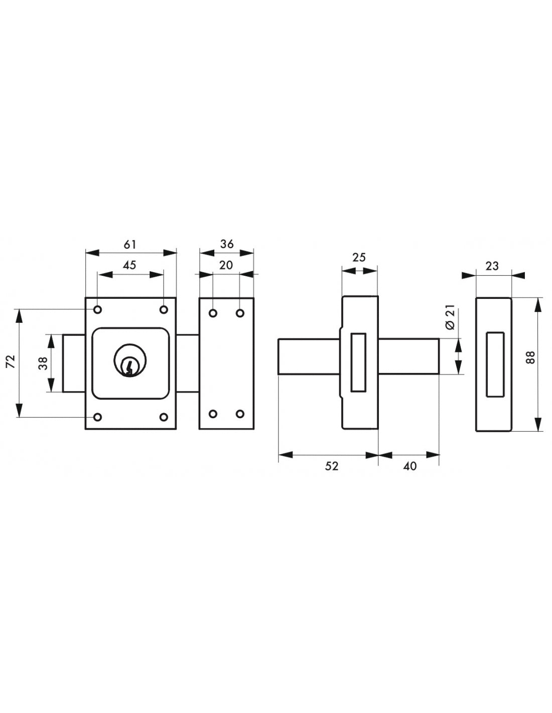 Serratura a chiavistello doppia entrata Etendard, cilindro 40 mm, acciaio, 3 chiavi, bronzo epossidico - THIRARD
