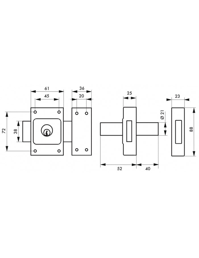 Serratura a chiavistello doppia entrata Etendard, cilindro 40 mm, acciaio, 3 chiavi, bronzo epossidico - THIRARD