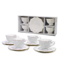 Servizio Te' 4 Piattini + 4 Tazze 16 Cl Modello Lyanna Fine Porcellana Bianca         