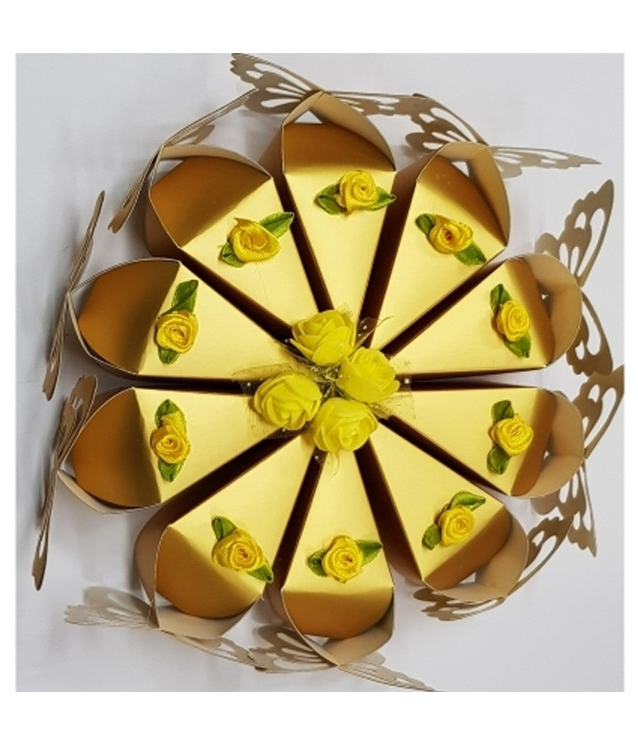 Set 10 Bomboniera Bomboniere Scatolina Spicchi Torta Oro Farfalla Portaconfetti         