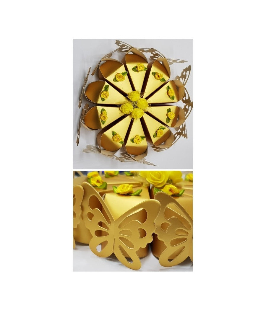 Set 10 Bomboniera Bomboniere Scatolina Spicchi Torta Oro Farfalla Portaconfetti         