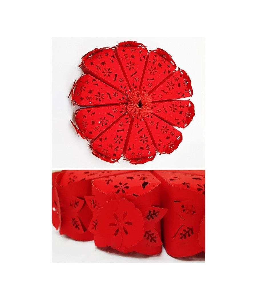 Set 10 Bomboniera Bomboniere Scatolina Spicchi Torta Rosso Fiore Portaconfetti         