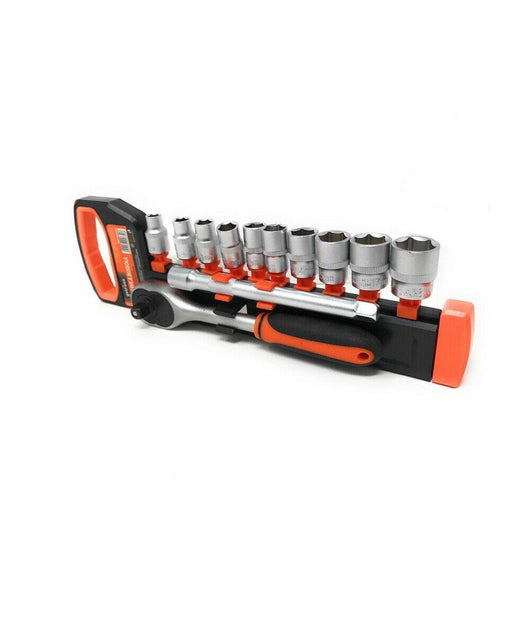 Set 10 Bussole Da 8 A 19 Mm Con Chiave Cricchetto Reversibile Da 3/8 E Prolunga         