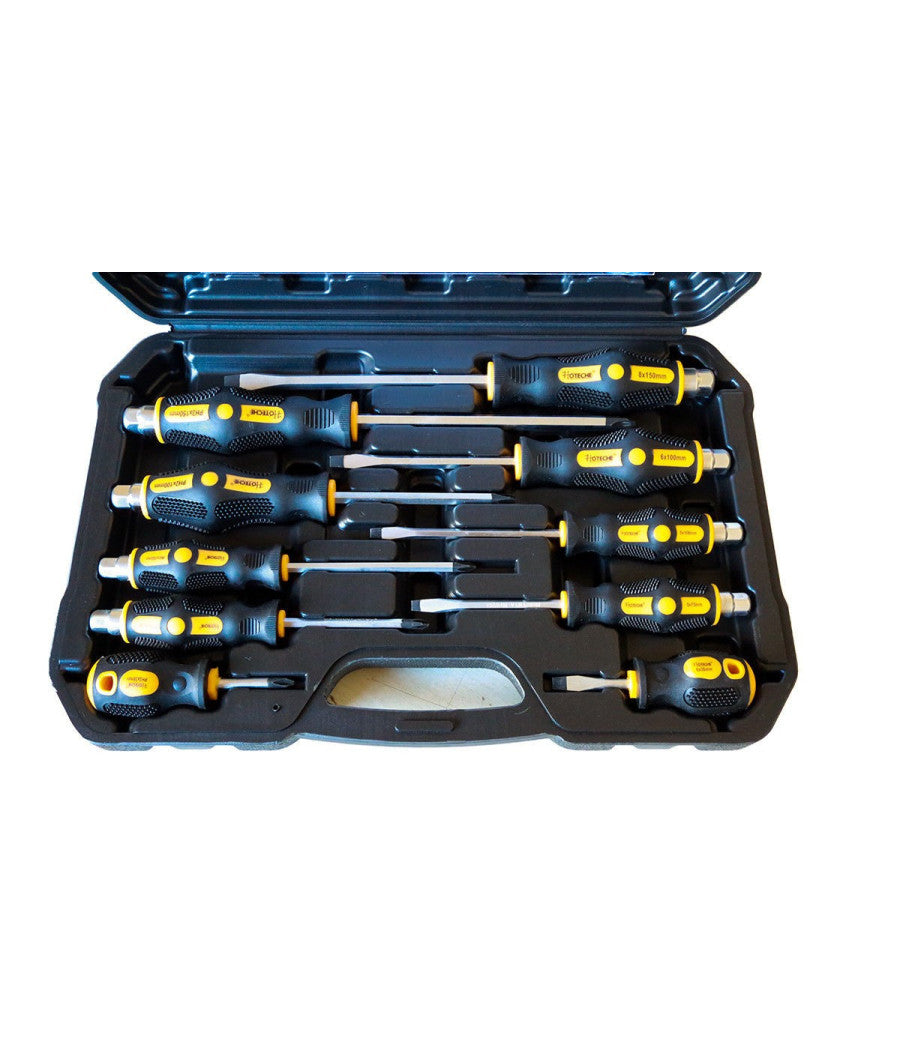 Set 10 Cacciaviti Cacciavite Croce E Taglio Impatto Punte Magnetiche Cr-v         