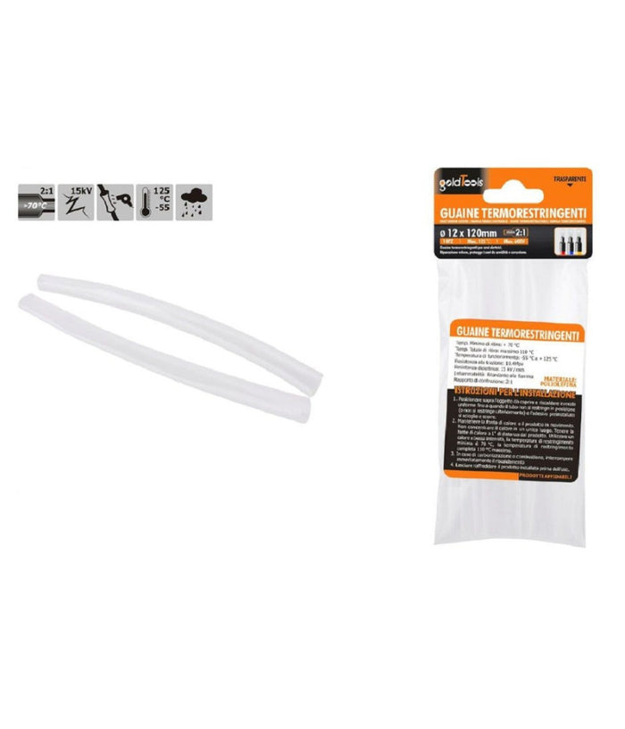 Set 10 Guaine Termorestringenti Termoretrattili Trasparenti 12x120mm Cavi 57076         