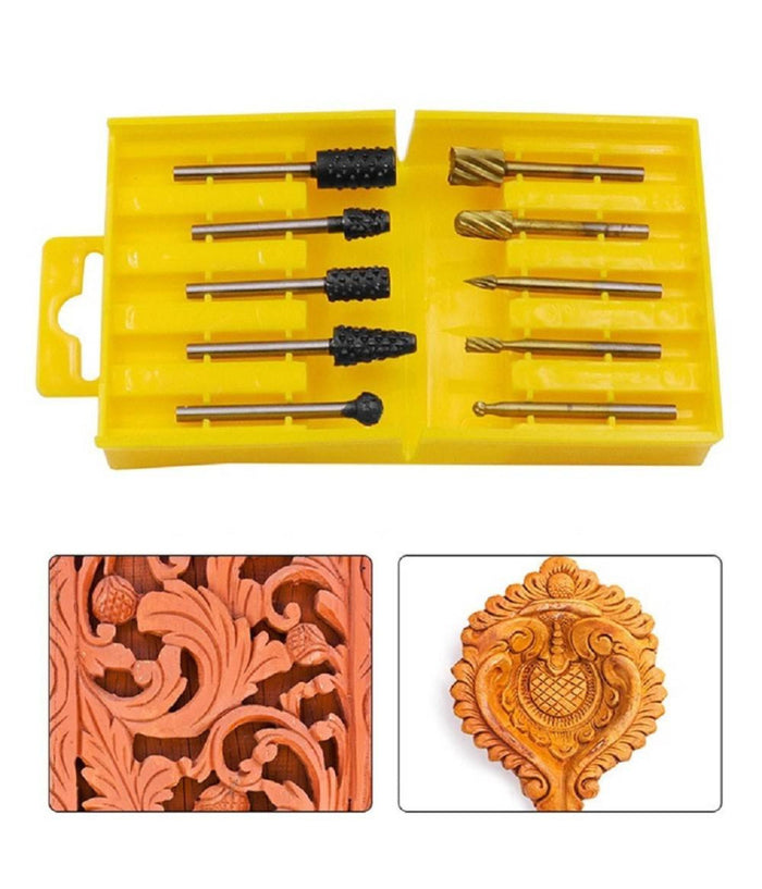 Set 10 Mini Frese Raspe In Acciaio Per Lavorazione Rifinitura Legno Codolo 3 Mm         