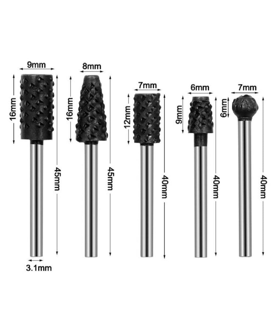 Set 10 Mini Frese Raspe In Acciaio Per Lavorazione Rifinitura Legno Codolo 3 Mm         