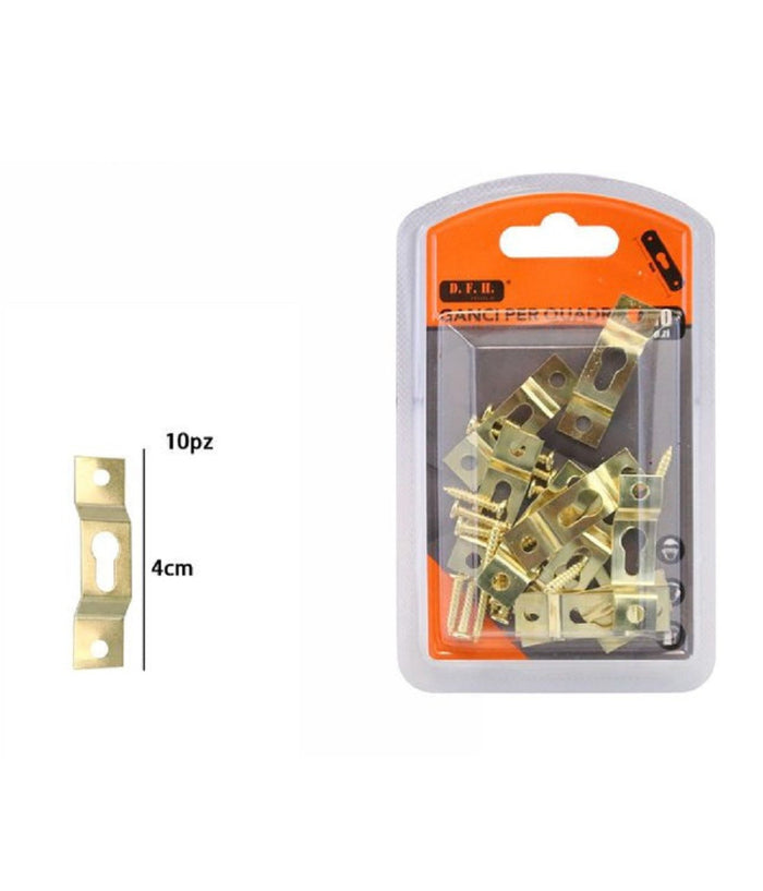 Set 10 Pezzi Ganci Dorati Per Quadri Quadro Cornici Appendere Parete 4 Cm 07519         