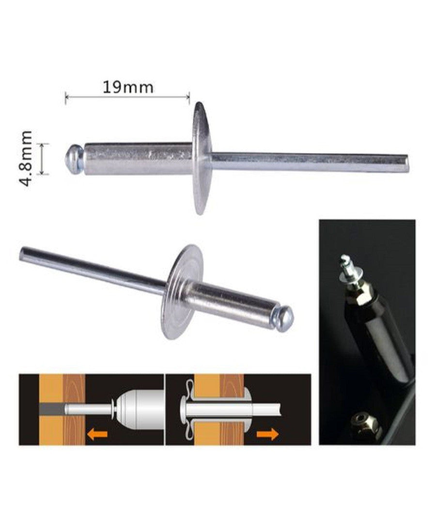 Set 10 Pezzi Rivetti Rivetto 4.8x19 Mm Accessori Per Bricolage Ferramenta 94983         