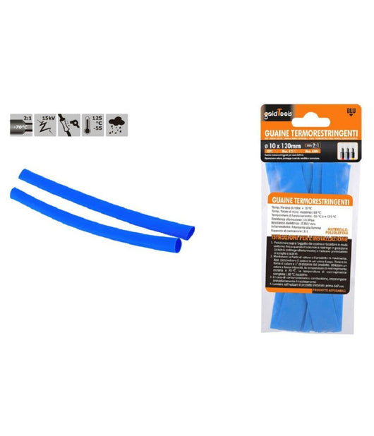 Set 10 Pz Guaine Termorestringenti Termoretrattili Blu 10x120 Mm Per Cavi 57080         
