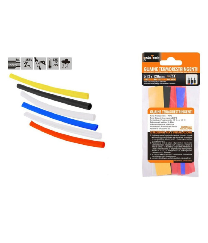 Set 10 Pz Guaine Termorestringenti Termoretrattili Colorate 12x120 Mm Cavi 57096         