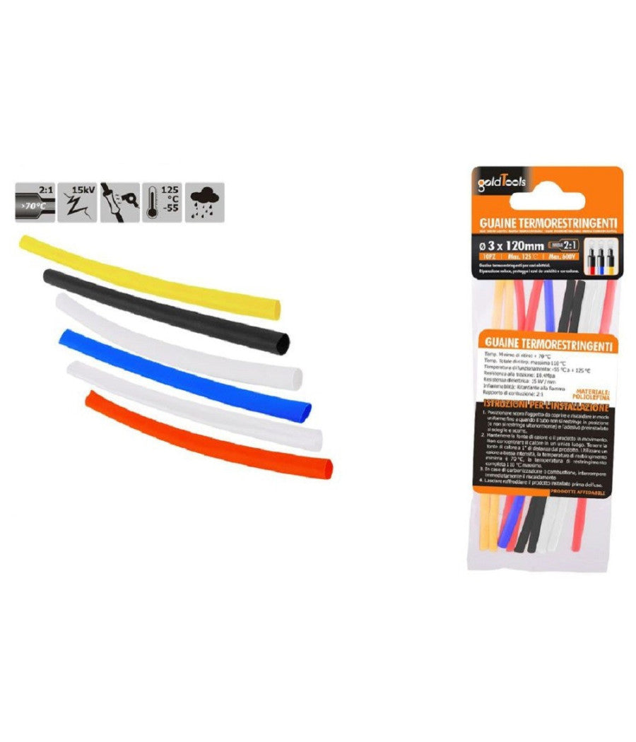 Set 10 Pz Guaine Termorestringenti Termoretrattili Colorate 3x120mm Cavi 57092         
