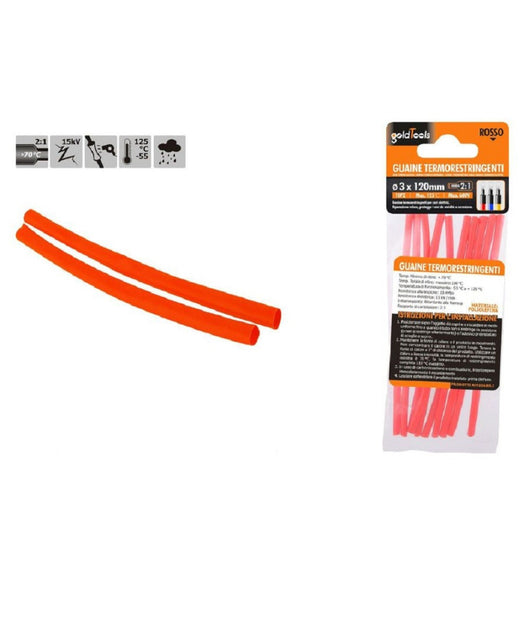 Set 10 Pz Guaine Termorestringenti Termoretrattili Rosse 3x120 Mm Per Cavi 57082         
