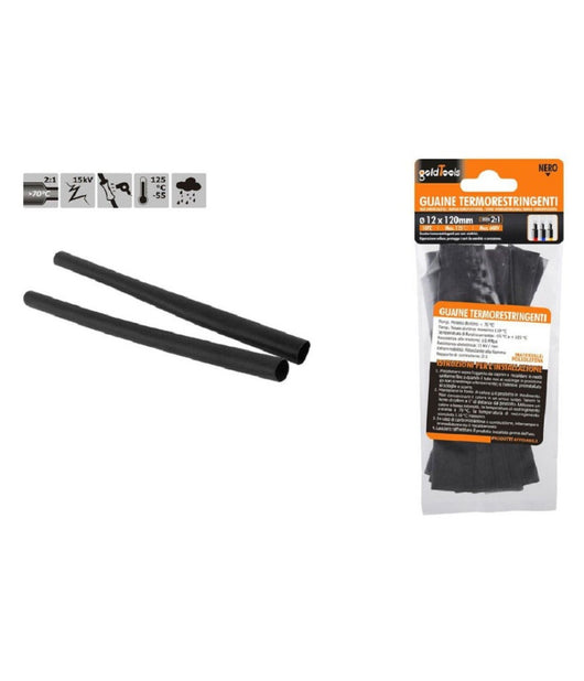 Set 10 Pz Guaine Termorestringenti Tubi Termoretrattili Neri 12x120mm Cavi 57066         