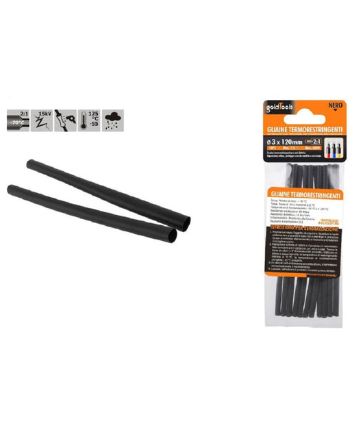 Set 10 Pz Guaine Termorestringenti Tubi Termoretrattili Neri 3x120mm Cavi 57062         