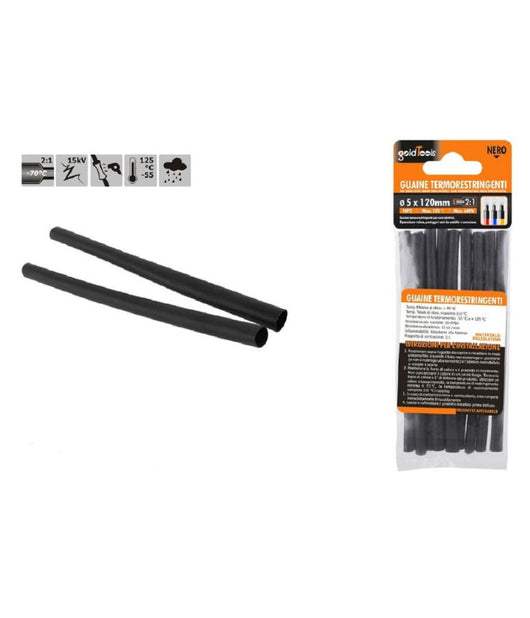 Set 10 Pz Guaine Termorestringenti Tubi Termoretrattili Neri 5x120 Mm Cavi 57063         