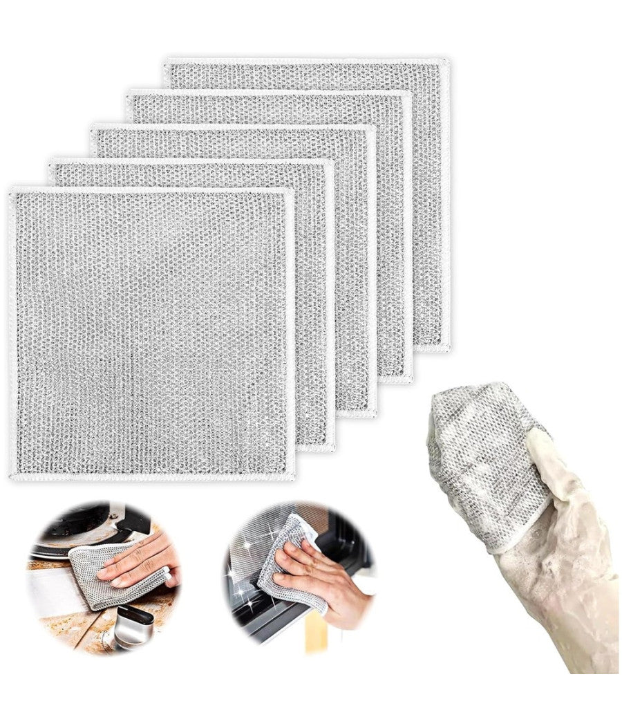 Set 10 Pz Panni In Filo Metallico Antigraffio Per Pulire Piatti Lavelli Multiuso         